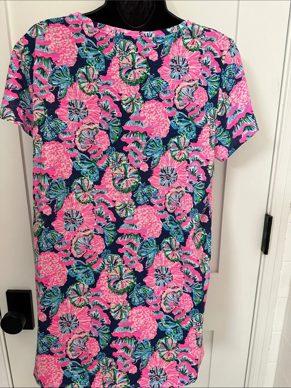 Lilly Pulitzer Etta Navy, Hot Pink & Green Floral Short Sleeve Tee - Picture 7 of 9